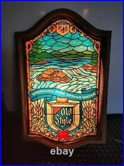 Vintage Heileman's Old Style Beer Stained Glass Look Light Up Advertising Sign