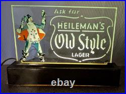 Vintage Heileman's Old Style Lager Grenadier Pebble Etched Lighted Back Bar Sign