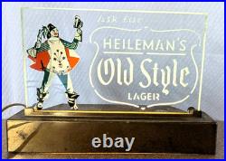 Vintage Heileman's Old Style Lager Grenadier Pebble Etched Lighted Back Bar Sign