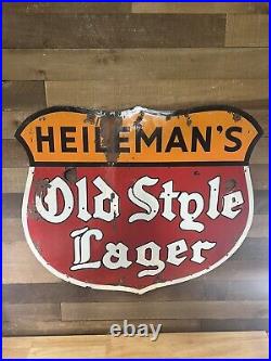 Vintage Heileman's Old Style Lager Porcelain Sign Large Neon Skin