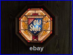 Vintage Heileman's Old Style Lighted Bar Sign Stained Glass Look