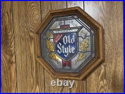 Vintage Heileman's Old Style Lighted Bar Sign Stained Glass Look