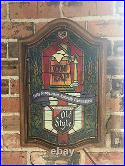 Vintage Heileman's Old Style On Tap 1979 beer sign lighted stained glass wood