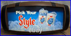 Vintage Heileman's Old Style Pick Your Style Lighted Barrel Back Bar Sign 27