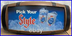Vintage Heileman's Old Style Pick Your Style Lighted Barrel Back Bar Sign 27