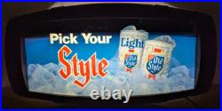 Vintage Heileman's Old Style Pick Your Style Lighted Barrel Back Bar Sign 27
