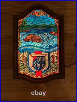 Vintage Heileman's Old Style Sparkling Pure Spring Water Faux Stained Glass Ligh