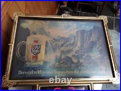 Vintage Heileman's Old Style Waterfall Lighted Beer Sign Clock Non Motion