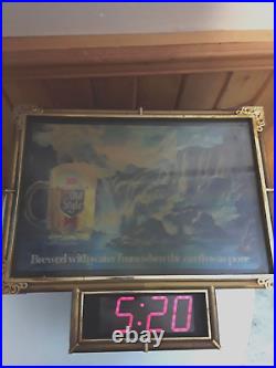 Vintage Heileman's Old Style Waterfall Lighted Beer Sign Clock Non Motion