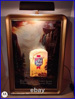 Vintage Heileman's Old Style Waterfall Lighted Beer Sign Mug Stein