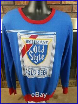 Vintage Heilemans OLD STYLE Cold BEER SWEATER Mens SIZE LARGE Blue Red