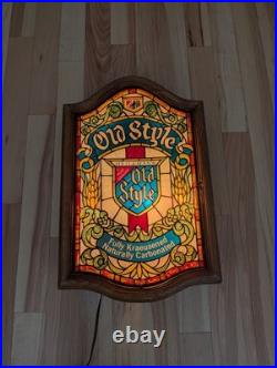Vintage Heilemans Old Style Beer Faux Stained Glass Lighted Sign 15x24
