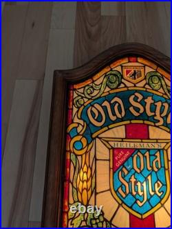 Vintage Heilemans Old Style Beer Faux Stained Glass Lighted Sign 15x24