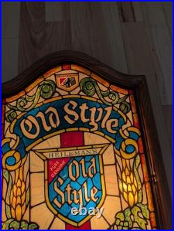 Vintage Heilemans Old Style Beer Faux Stained Glass Lighted Sign 15x24