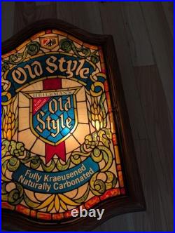 Vintage Heilemans Old Style Beer Faux Stained Glass Lighted Sign 15x24