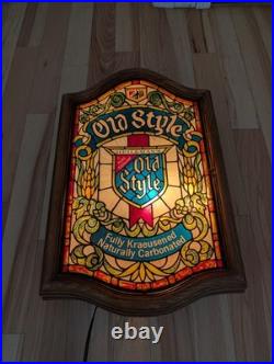 Vintage Heilemans Old Style Beer Faux Stained Glass Lighted Sign 15x24