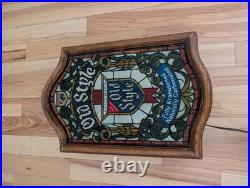 Vintage Heilemans Old Style Beer Faux Stained Glass Lighted Sign 15x24