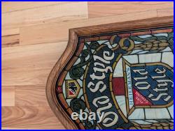 Vintage Heilemans Old Style Beer Faux Stained Glass Lighted Sign 15x24