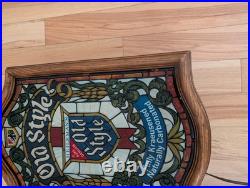 Vintage Heilemans Old Style Beer Faux Stained Glass Lighted Sign 15x24