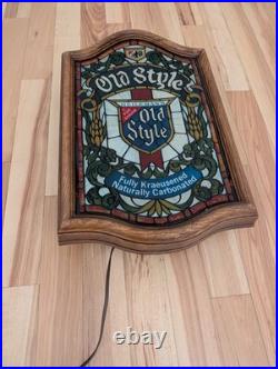 Vintage Heilemans Old Style Beer Faux Stained Glass Lighted Sign 15x24