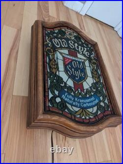 Vintage Heilemans Old Style Beer Faux Stained Glass Lighted Sign 15x24