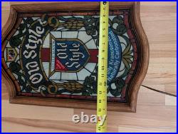 Vintage Heilemans Old Style Beer Faux Stained Glass Lighted Sign 15x24