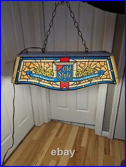 Vintage Heilemans Old Style Beer Hanging Pool Table Light Sign Faux Stained Glas
