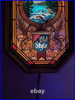 Vintage Heilemans Old Style Beer Motion Sign Faux Stained Glass READ DESCRIPTION
