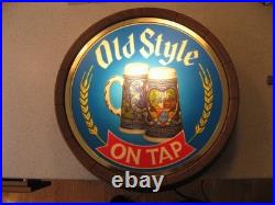 Vintage Heilemans Old Style On Tap Plastic Beer Barrel Lighted Sign about 16D
