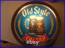 Vintage Heilemans Old Style On Tap Plastic Beer Barrel Lighted Sign about 16D