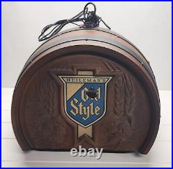 Vintage Heilemen's Old Style Beer Barrel Pool Table Light Sign 25x14x10