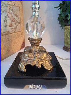 Vintage Hollywood Regency Crystal Brass Table Lamp Scalloped Gimp Shade MCM Vintage Hollywood Regency Crystal Brass Table Lamp Scalloped Gimp Shade MCM