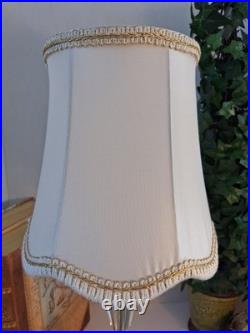 Vintage Hollywood Regency Crystal Brass Table Lamp Scalloped Gimp Shade MCM