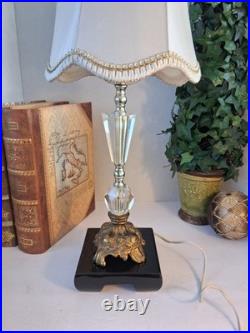 Vintage Hollywood Regency Crystal Brass Table Lamp Scalloped Gimp Shade MCM Vintage Hollywood Regency Crystal Brass Table Lamp Scalloped Gimp Shade MCM