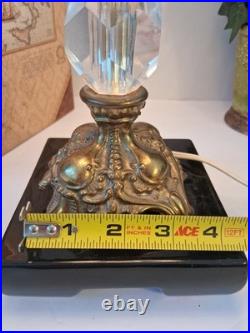 Vintage Hollywood Regency Crystal Brass Table Lamp Scalloped Gimp Shade MCM