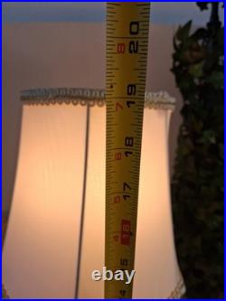 Vintage Hollywood Regency Crystal Brass Table Lamp Scalloped Gimp Shade MCM