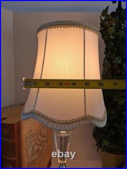 Vintage Hollywood Regency Crystal Brass Table Lamp Scalloped Gimp Shade MCM