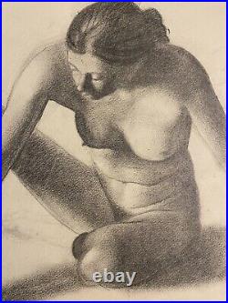 Vintage James Daniel Pencil Drawing NUDE FEMALE Old Master Style Original 20x14
