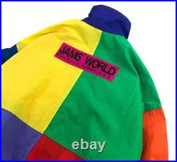 Vintage Jams World Honolulu Hawaiian Colorblock Jacket Old Stock Neon Size M
