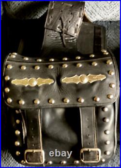 Vintage Leather Motorcycle Saddle Bag Studded with Old Style