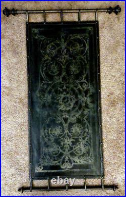Vintage Leather Old World Medieval Style Scrolled Tapestry Wall Hanging Artwork