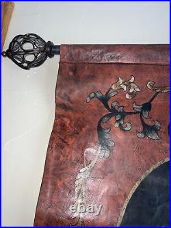 Vintage Leather Old World Medieval Style Scrolled Tapestry Wall Hanging Artwork