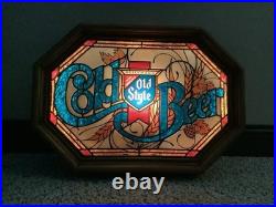 Vintage Lighted Old Style Faux Wood/stained Glass Bar Sign
