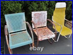 Vintage Lot 7 Steel Lawn Chairs Old Paint Bouncers MCM Great Styles Porch Garden