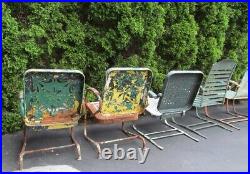Vintage Lot 7 Steel Lawn Chairs Old Paint Bouncers MCM Great Styles Porch Garden