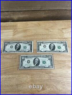 Vintage Lot Of 3 Uncirculated Old Style $10 Star Note Bills