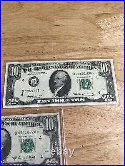 Vintage Lot Of 3 Uncirculated Old Style $10 Star Note Bills