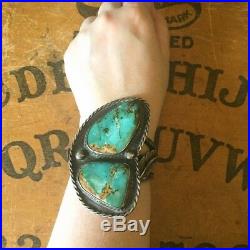 Vintage MASSIVE Museum Quality Turquoise Silver Bracelet Cuff Old Pawn Style