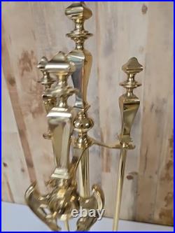 Vintage MCM Regency Style Polished Heavy Brass Fireplace 3 Piece Tool Set Old
