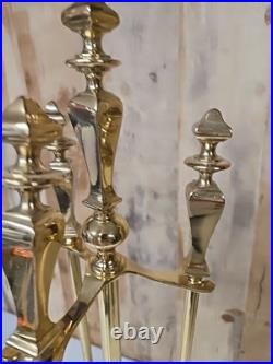 Vintage MCM Regency Style Polished Heavy Brass Fireplace 3 Piece Tool Set Old